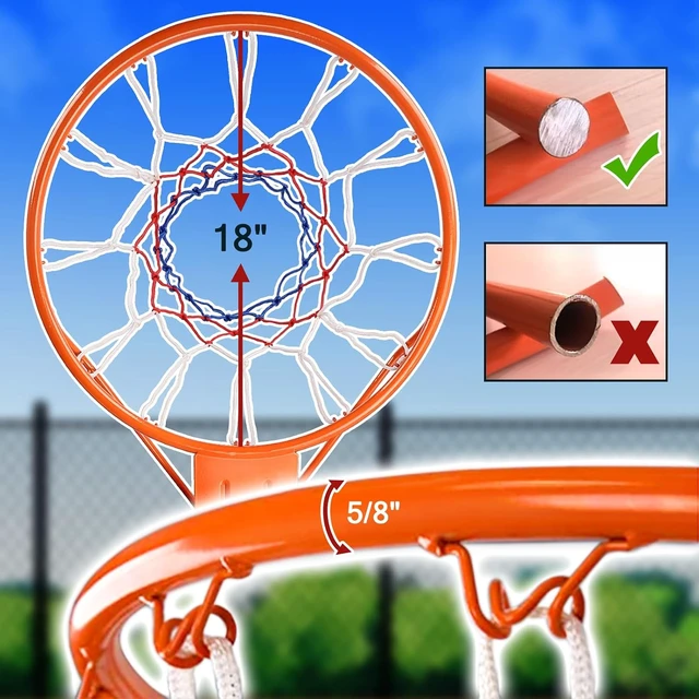 Alt view image 3 of 7 - Heavy Duty 18" Solid Steel Basketball Rim Breakaway Wall Mounted Replacement with Double Spring & All Weather Net, Outdoor