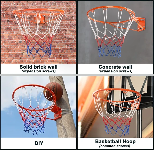 Alt view image 4 of 7 - Heavy Duty 18" Solid Steel Basketball Rim Breakaway Wall Mounted Replacement with Double Spring & All Weather Net, Outdoor