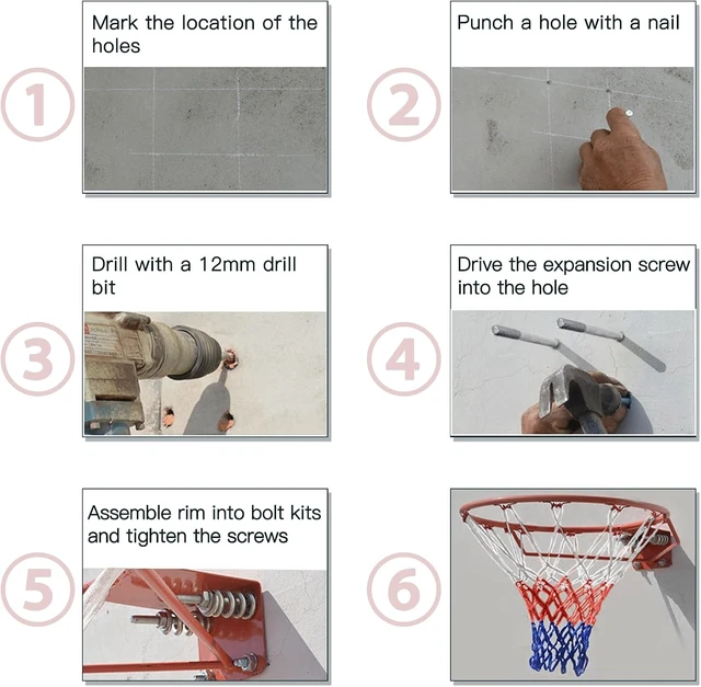 Alt view image 6 of 7 - Heavy Duty 18" Solid Steel Basketball Rim Breakaway Wall Mounted Replacement with Double Spring & All Weather Net, Outdoor
