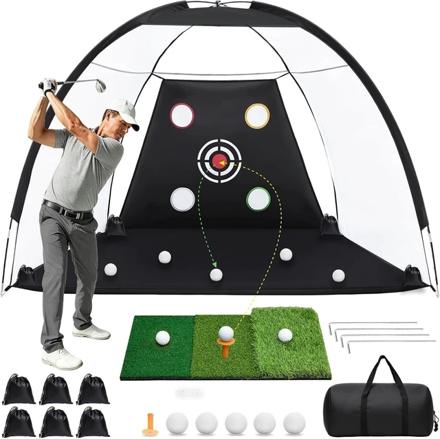 Main image of 10 x 7 ft 600D Golf Practice Net for Backyard Driving & Chipping Hitting Aid with Mat, Target Cloth, 4 Tees, 5 Balls & Carry Bag, Ideal Gift for Men/Enthusiasts