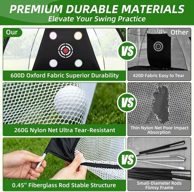 Alt view image 3 of 7 - 10 x 7 ft 600D Golf Practice Net for Backyard Driving & Chipping Hitting Aid with Mat, Target Cloth, 4 Tees, 5 Balls & Carry Bag, Ideal Gift for Men/Enthusiasts