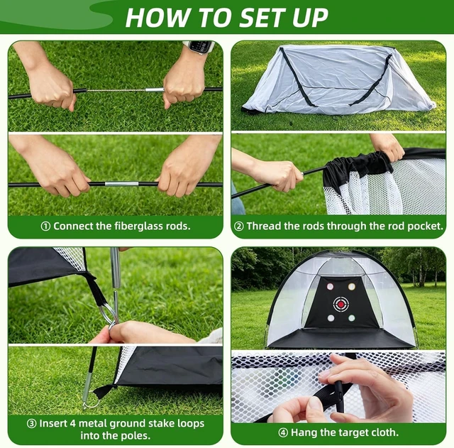 Alt view image 4 of 7 - 10 x 7 ft 600D Golf Practice Net for Backyard Driving & Chipping Hitting Aid with Mat, Target Cloth, 4 Tees, 5 Balls & Carry Bag, Ideal Gift for Men/Enthusiasts