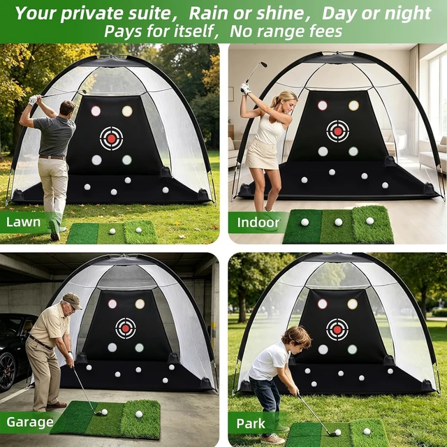 Alt view image 5 of 7 - 10 x 7 ft 600D Golf Practice Net for Backyard Driving & Chipping Hitting Aid with Mat, Target Cloth, 4 Tees, 5 Balls & Carry Bag, Ideal Gift for Men/Enthusiasts