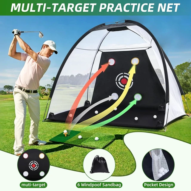 Alt view image 7 of 7 - 10 x 7 ft 600D Golf Practice Net for Backyard Driving & Chipping Hitting Aid with Mat, Target Cloth, 4 Tees, 5 Balls & Carry Bag, Ideal Gift for Men/Enthusiasts