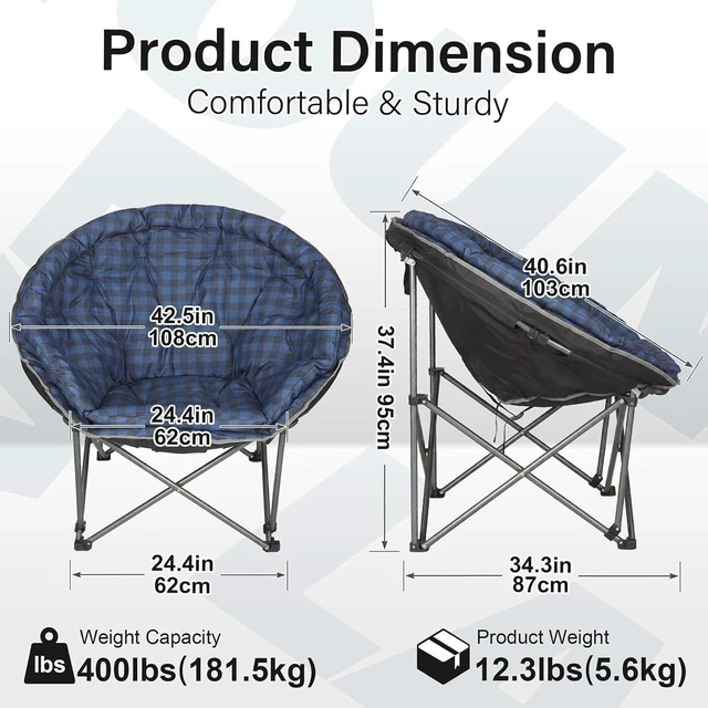 Alt view image 2 of 7 - Oversized XXL Folding Round Camping Chair Super Comfy Padded Moon Chair, Heavy Duty Supports 200 Kg for Indoor, Family Camping, Hiking, Picnics & Garden