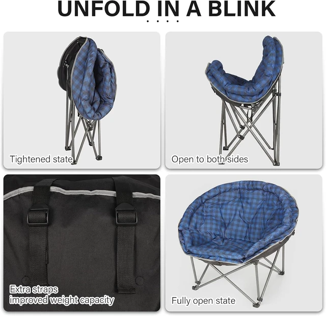 Alt view image 4 of 7 - Oversized XXL Folding Round Camping Chair Super Comfy Padded Moon Chair, Heavy Duty Supports 200 Kg for Indoor, Family Camping, Hiking, Picnics & Garden