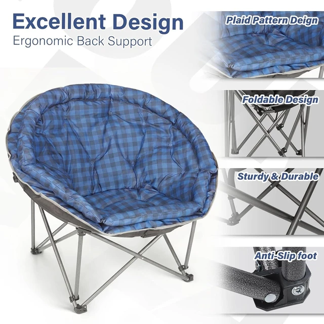 Alt view image 5 of 7 - Oversized XXL Folding Round Camping Chair Super Comfy Padded Moon Chair, Heavy Duty Supports 200 Kg for Indoor, Family Camping, Hiking, Picnics & Garden