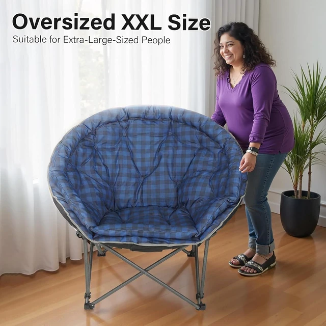 Alt view image 6 of 7 - Oversized XXL Folding Round Camping Chair Super Comfy Padded Moon Chair, Heavy Duty Supports 200 Kg for Indoor, Family Camping, Hiking, Picnics & Garden