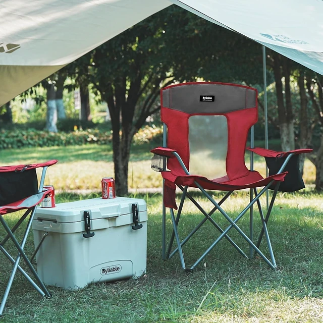 Alt view image 2 of 7 - Portable Lightweight Folding Camping Lawn Chairs, Red