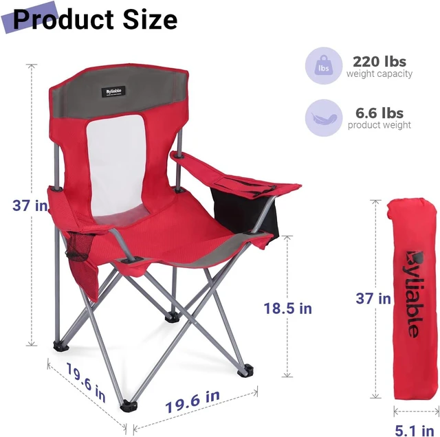 Alt view image 3 of 7 - Portable Lightweight Folding Camping Lawn Chairs, Red