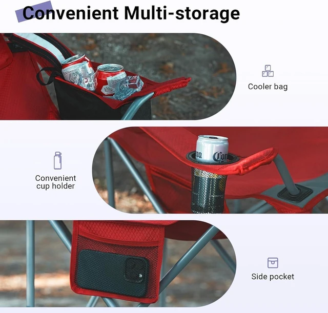 Alt view image 4 of 7 - Portable Lightweight Folding Camping Lawn Chairs, Red