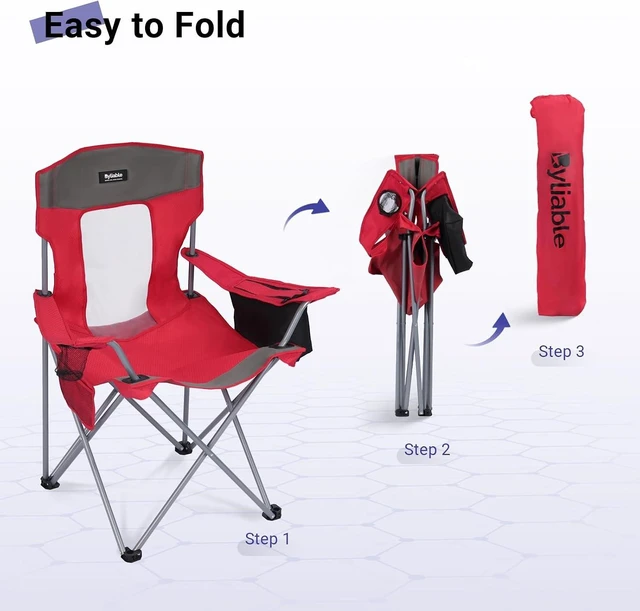 Alt view image 6 of 7 - Portable Lightweight Folding Camping Lawn Chairs, Red