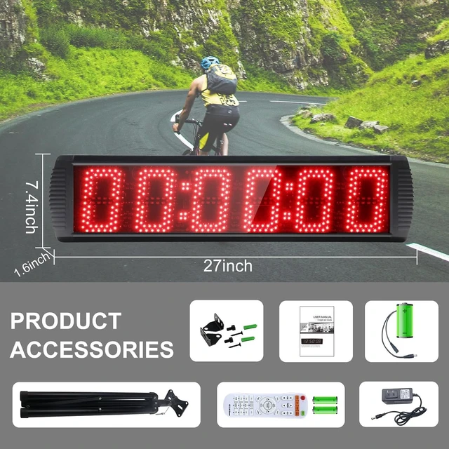 Alt view image 5 of 5 - Large LED Digital Race Timer with Countdown/Up/Time Clock Remote Control, Tripod Stand & Adjustable Brightness for Sports, Races, Meetings & Presentations