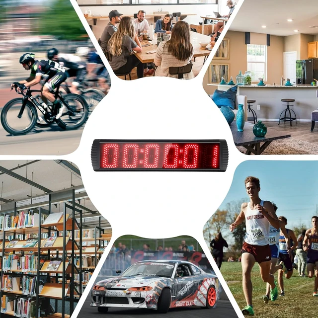 Alt view image 4 of 5 - Large LED Digital Race Timer with Countdown/Up/Time Clock Remote Control, Tripod Stand & Adjustable Brightness for Sports, Races, Meetings & Presentations