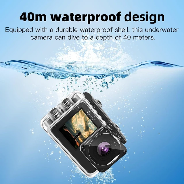 Alt view image 6 of 7 - 1080P FHD 16MP Underwater Action Camera with 2" & 1.3" Dual Screen 131FT/40M Waterproof Vlogging Camera, Includes 16GB Card, 2x1050mAh Batteries & Mounting Accessories (black)