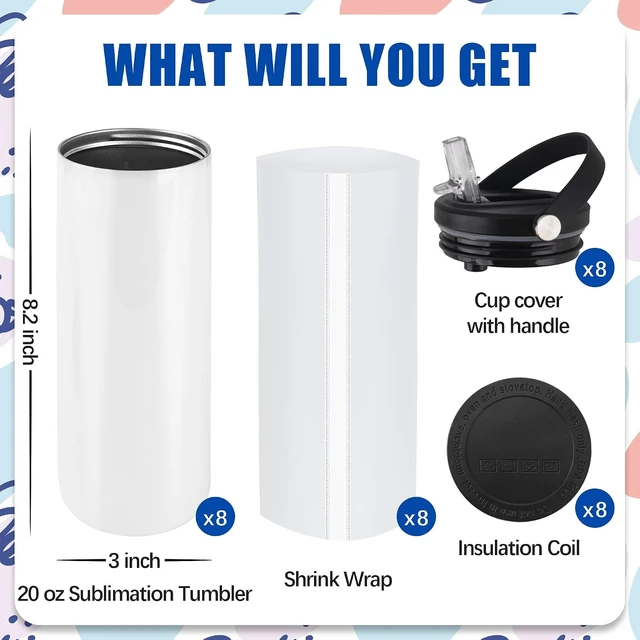 Alt view image 3 of 7 - 20 oz Sublimation Water Bottle Tumblers 8 Pack, Leak-Proof