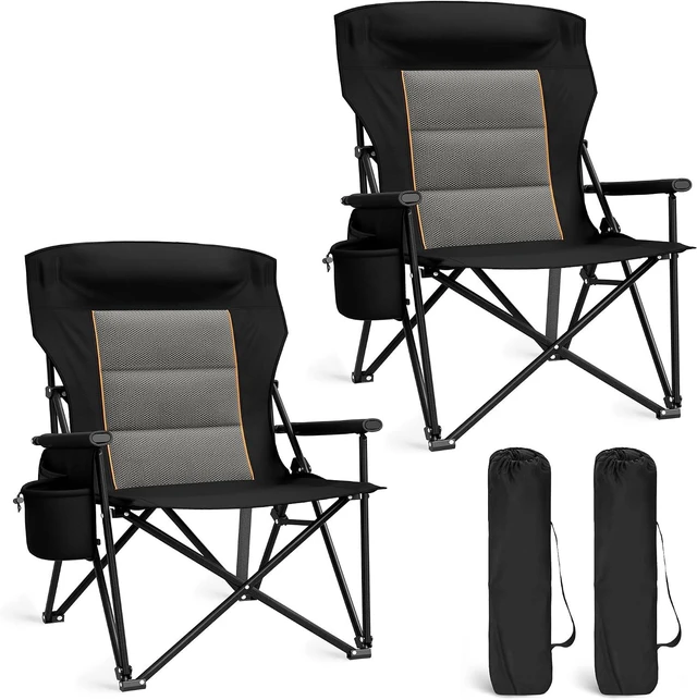 Main image of Oversized Heavy Duty Folding Camping Chair with Cup Holder & Headrest 500LBS Capacity Outdoor Lawn Chair with Side Pocket for Sports & Fishing