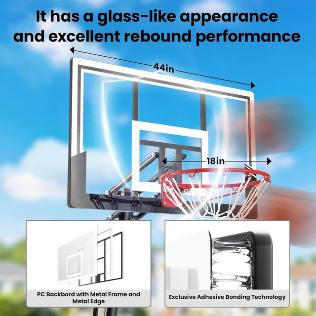 Alt view image 2 of 6 - Basketball Hoop with 44 & 47IN Backboard 10FT Height Adjustable