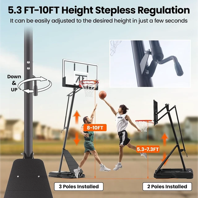 Alt view image 3 of 6 - Basketball Hoop with 44 & 47IN Backboard 10FT Height Adjustable