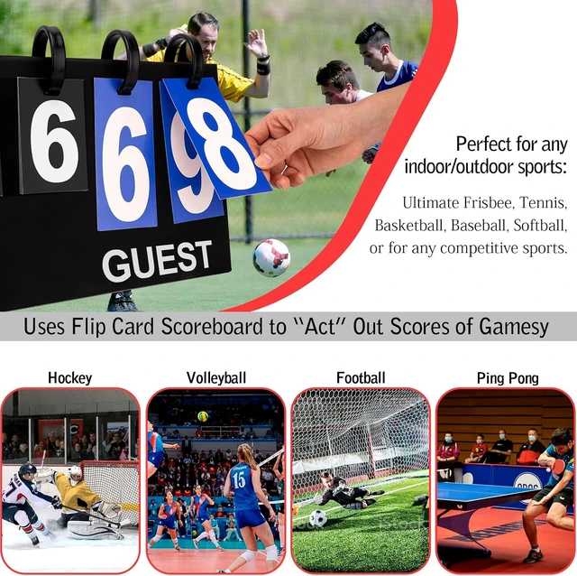 Alt view image 4 of 7 - Tabletop Flip Scoreboard 6 Digits Flip Score Keeper Cards for Football, Basketball, Volleyball, Tennis & Outdoor Sports