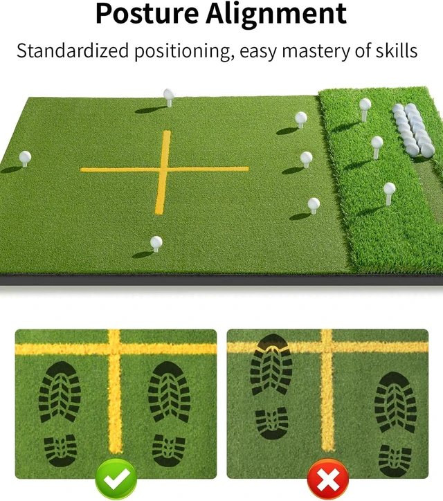 Alt view image 3 of 7 - 5.2x4ft & 6x4ft Dual-Turf Golf Hitting Mat with Ball Tray 21mm-50mm Thickened Mat with 9 Hitting Holes, Alignment Aid for Driving, Chipping & Swinging, Gift for Men/Dad/Him