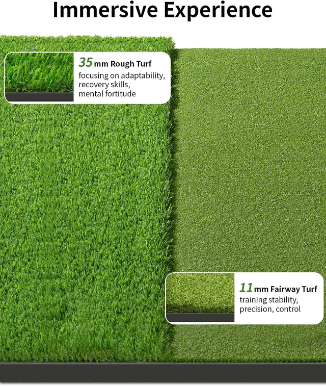Alt view image 5 of 7 - 5.2x4ft & 6x4ft Dual-Turf Golf Hitting Mat with Ball Tray 21mm-50mm Thickened Mat with 9 Hitting Holes, Alignment Aid for Driving, Chipping & Swinging, Gift for Men/Dad/Him