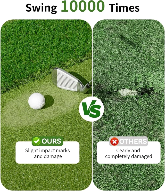 Alt view image 7 of 7 - 5.2x4ft & 6x4ft Dual-Turf Golf Hitting Mat with Ball Tray 21mm-50mm Thickened Mat with 9 Hitting Holes, Alignment Aid for Driving, Chipping & Swinging, Gift for Men/Dad/Him