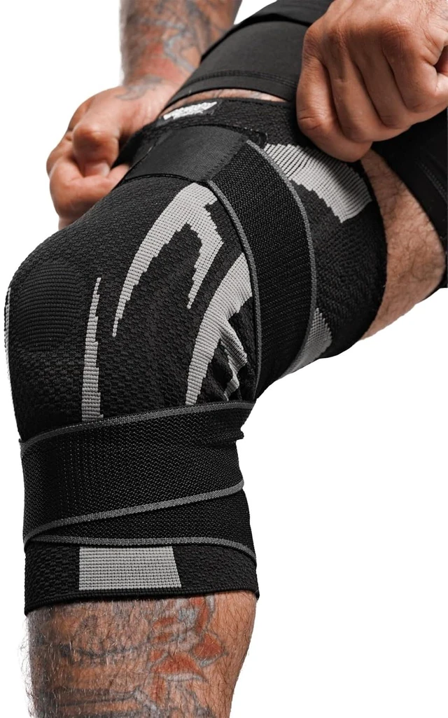 Main image of Fightwear Knee Brace for Men & Women Adjustable Compression Sleeve with Gel Pad for Shock Absorption & Joint Support, Non-Slip Wrap for Athletic Training, 2 Pack, Large