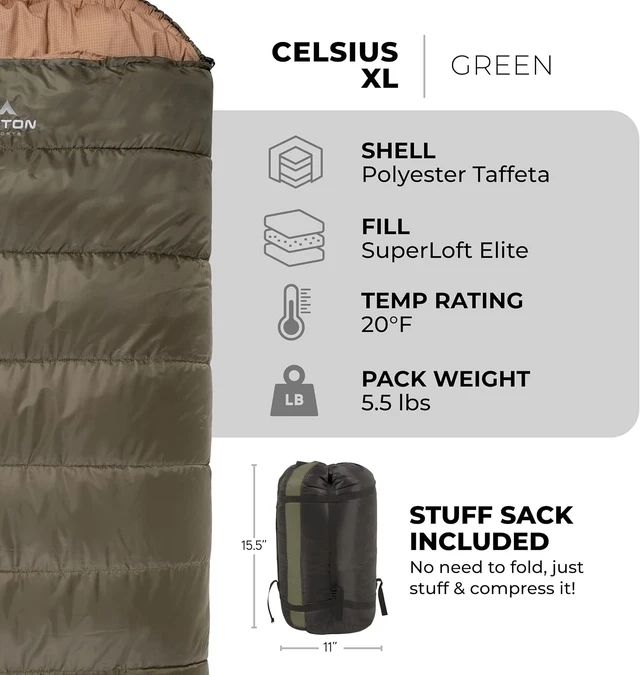 Alt view image 3 of 7 - Teton Celsius XL Sleeping Bag 25F, 20F & 0F Degrees, All Weather Warm for Adults & Kids, Compression Sack Included