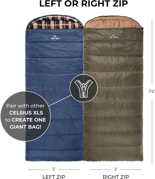 Alt view image 2 of 7 - Teton Celsius XL Sleeping Bag 25F, 20F & 0F Degrees, All Weather Warm for Adults & Kids, Compression Sack Included