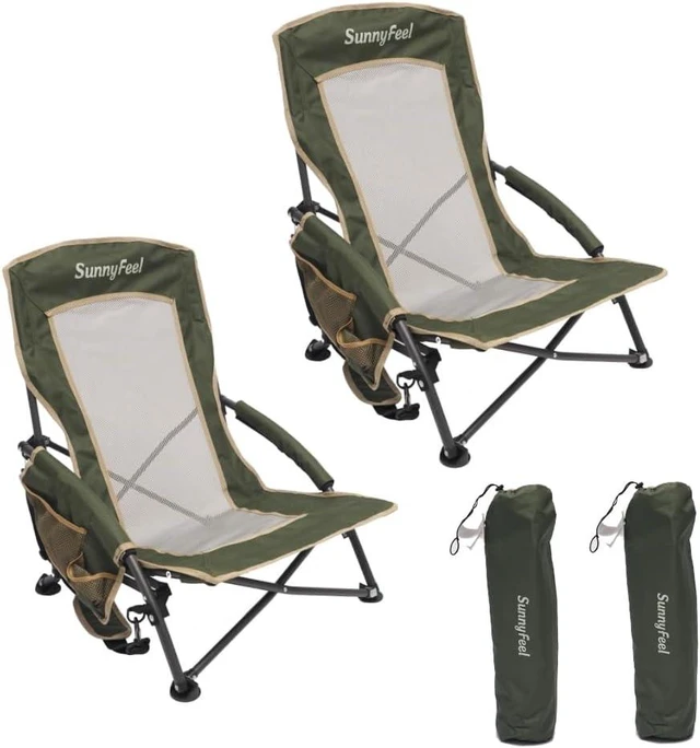 Main image of Low Folding Beach Camping Chairs 2 Pack Portable Backpacking Chairs with Mesh Back & Cup Holder, Heavy Duty 300 LBS for Adults, Outdoor Picnic, Fishing, Concert & Lawn (2pcGreen)