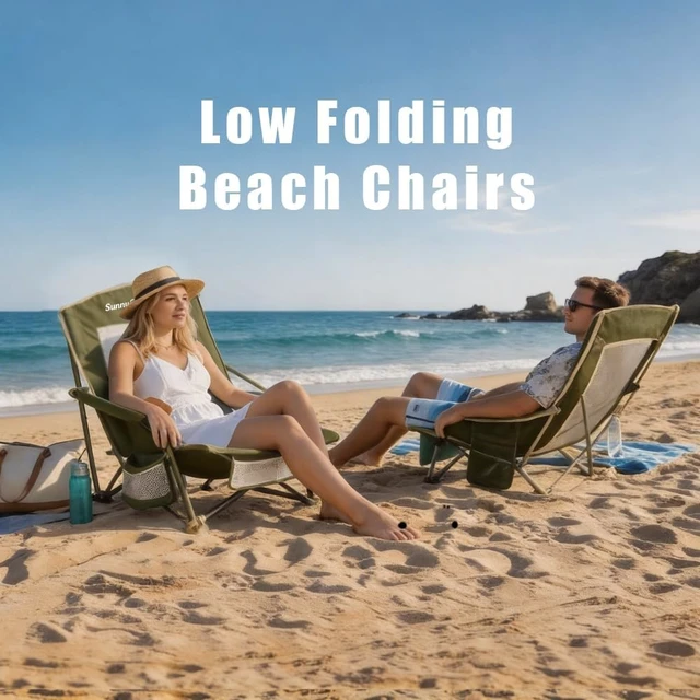 Alt view image 7 of 7 - Low Folding Beach Camping Chairs 2 Pack Portable Backpacking Chairs with Mesh Back & Cup Holder, Heavy Duty 300 LBS for Adults, Outdoor Picnic, Fishing, Concert & Lawn (2pcGreen)
