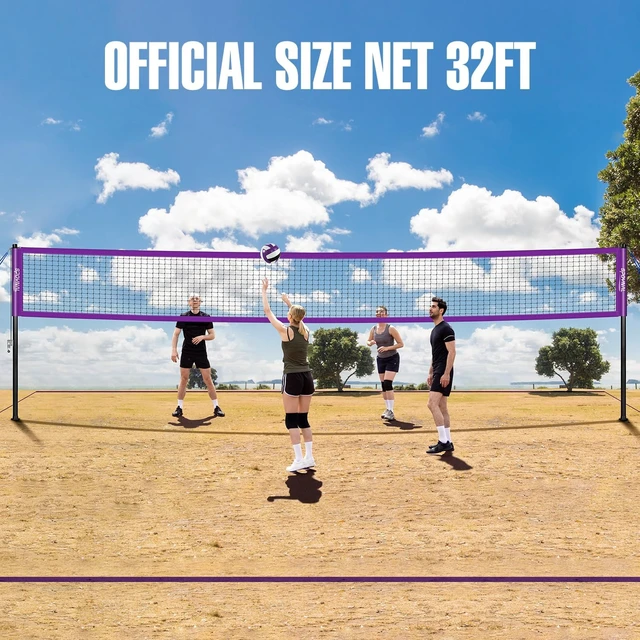 Alt view image 2 of 7 - 32FT Portable Outdoor Volleyball Net Set with Adjustable Height & Winch