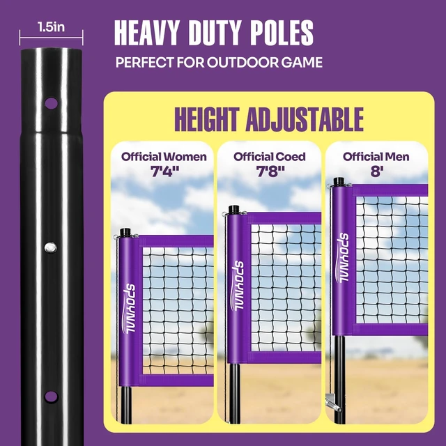 Alt view image 3 of 7 - 32FT Portable Outdoor Volleyball Net Set with Adjustable Height & Winch