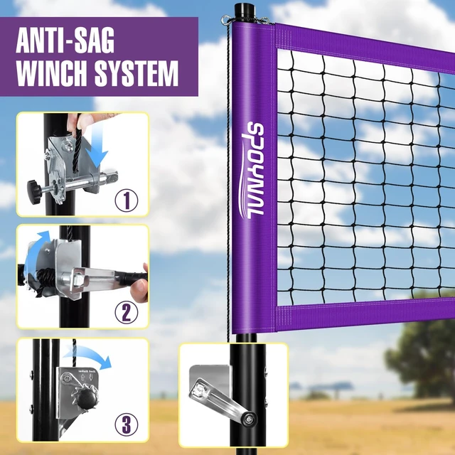 Alt view image 5 of 7 - 32FT Portable Outdoor Volleyball Net Set with Adjustable Height & Winch