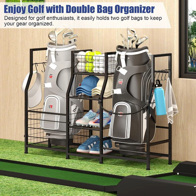 Alt view image 3 of 7 - Golf Bag Storage Rack Garage Sports Equipment Organizer