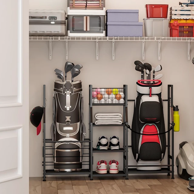 Alt view image 7 of 7 - Golf Bag Storage Rack Garage Sports Equipment Organizer