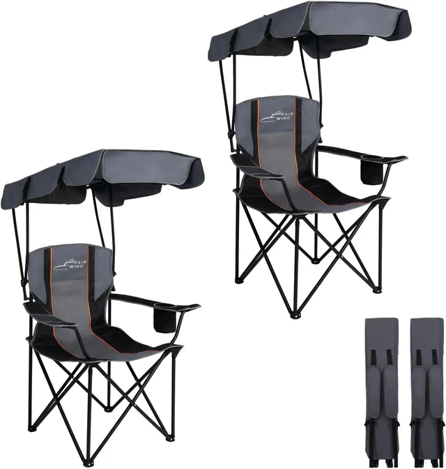 Main image of 2 Pack Heavy Duty Oversized Folding Camping Chair with Canopy & Sunshade, 380 LBS Capacity for Beach, Fishing, Sports & Outdoors
