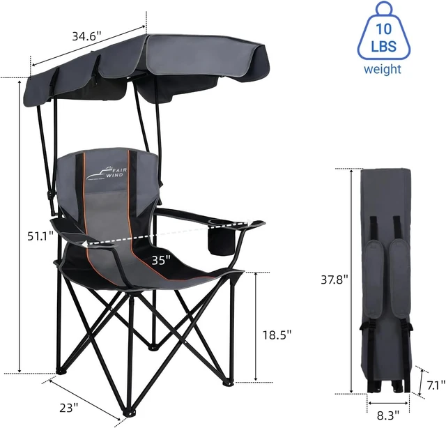 Alt view image 2 of 7 - 2 Pack Heavy Duty Oversized Folding Camping Chair with Canopy & Sunshade, 380 LBS Capacity for Beach, Fishing, Sports & Outdoors