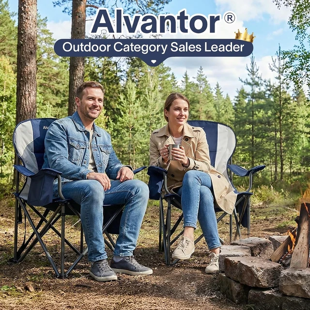 Alt view image 2 of 7 - 500 LBS Heavy Duty Oversized Folding Camping Chair with Padded 600D Nylon Seat & Insulated Cooler Pocket, Portable for Hiking, Sports & Backyard