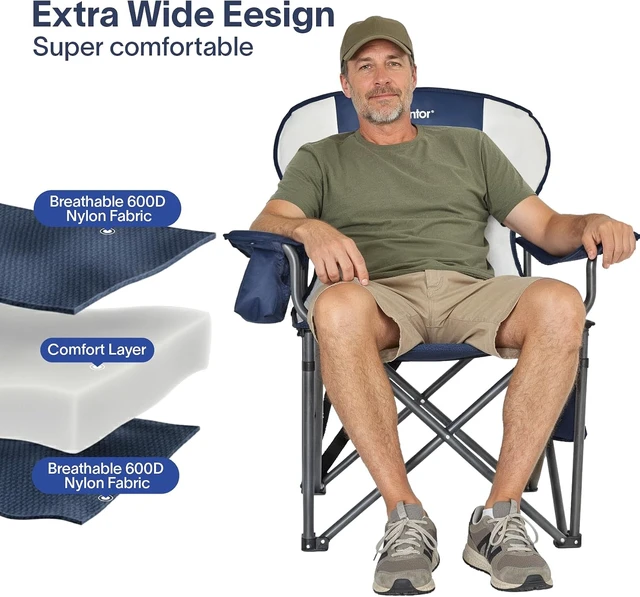 Alt view image 6 of 7 - 500 LBS Heavy Duty Oversized Folding Camping Chair with Padded 600D Nylon Seat & Insulated Cooler Pocket, Portable for Hiking, Sports & Backyard