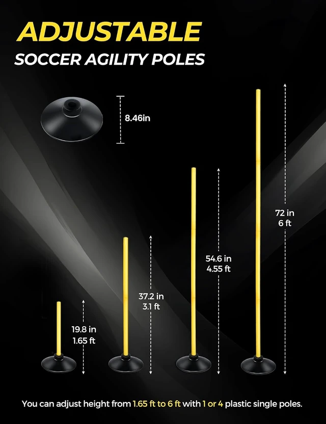Alt view image 3 of 7 - 6ft Detachable Soccer Agility Poles Set, 4/6/10 Pcs Slalom Speed Poles with Rubber Base Training Equipment for Football, Rugby, Basketball, Indoor & Outdoor