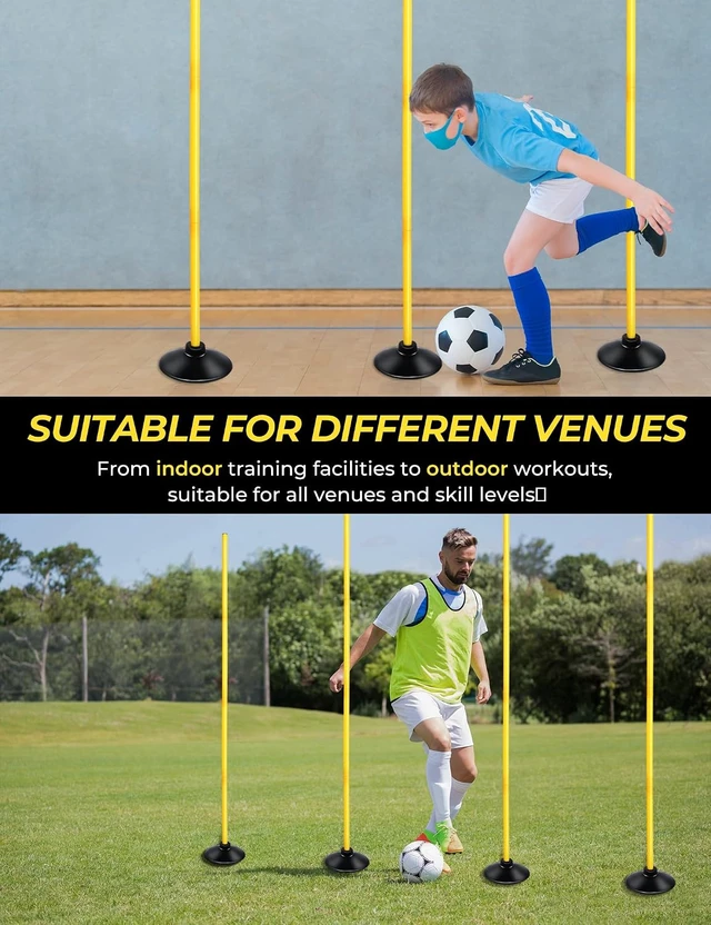 Alt view image 5 of 7 - 6ft Detachable Soccer Agility Poles Set, 4/6/10 Pcs Slalom Speed Poles with Rubber Base Training Equipment for Football, Rugby, Basketball, Indoor & Outdoor