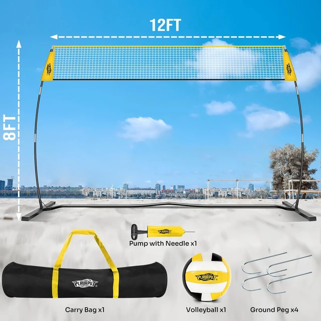 Alt view image 2 of 7 - 12FT Freestanding Height-Adjustable Volleyball Training Net