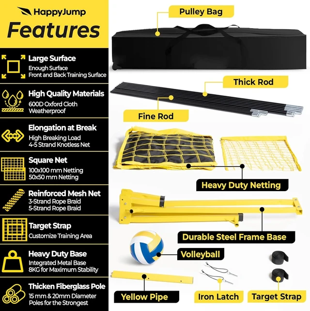 Alt view image 3 of 7 - 8x11 FT Tear-Resistant Heavy Duty Reinforced Volleyball Net Set