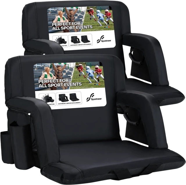 Main image of Stadium Seat with Back Support & 2.5'' Thick Cushion, 6 Adjustable Angle Bleacher Seat with Armrest, 2 Large Pockets & 2 Cup Holders for Sport Events, Concerts & Parks