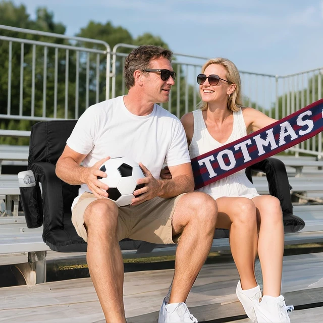 Alt view image 2 of 7 - Stadium Seat with Back Support & 2.5'' Thick Cushion, 6 Adjustable Angle Bleacher Seat with Armrest, 2 Large Pockets & 2 Cup Holders for Sport Events, Concerts & Parks