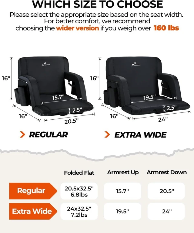 Alt view image 3 of 7 - Stadium Seat with Back Support & 2.5'' Thick Cushion, 6 Adjustable Angle Bleacher Seat with Armrest, 2 Large Pockets & 2 Cup Holders for Sport Events, Concerts & Parks