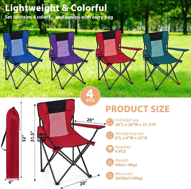 Alt view image 2 of 6 - 4 Pack Multicolor Camping Chairs with Bags