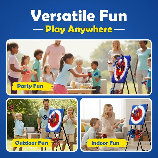 Alt view image 6 of 7 - 5FT Tall Backyard Axe Throwing Game with 24" x 24" Bristle Target, 8 Axes & 8 Throwing Stars, Foldable Steel Frame, Indoor/Outdoor Games for Adults, Kids & Family